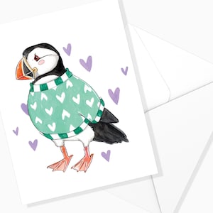 Mappa di San Valentino Puffin | Acquerello Animali Marini | Biglietto di auguri| Illustrazione di uccelli | | di cancelleria della natura Marie-Eve Arpin Arte
