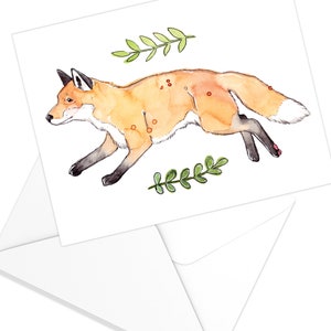 Carte de souhaits Renard et Feuilles  | Aquarelle Animaux Forêt | Carte de voeux | Illustration Renard| Papeterie| Marie-Eve Arpin Art