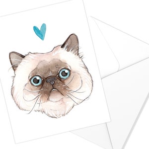 Carta dei desideri del gatto himalayano Acquerello Gatto Biglietto d'auguri Illustrazione di Félin Cancelleria per animali Arte di Marie-Eve Arpin