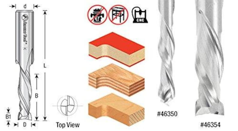 Amana Tool 46350 Cnc Sc Mortise Compression Spiral 14 D X 1 Ch X 14 Shk X 2-12 Inch Long 2 Flute Router Bit