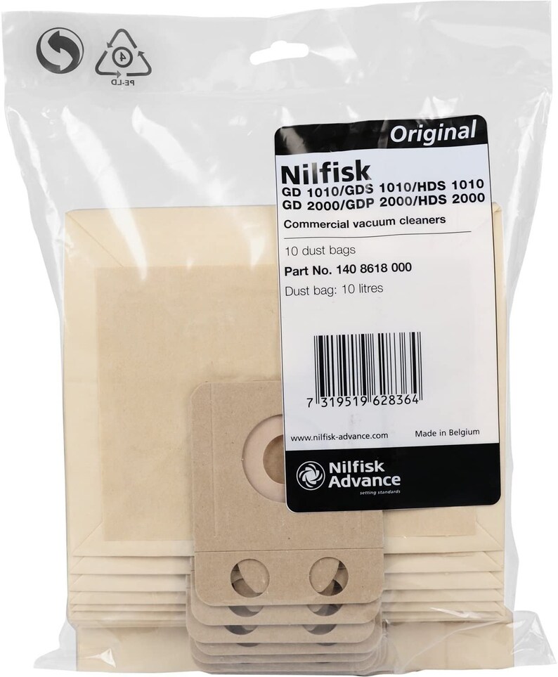 Lot De 10 Sacs Aspirateur Pour Nilfisk Family GD 1000, GD 1005, GD 1010, GD 2000 - Marque Safe 'N Clean