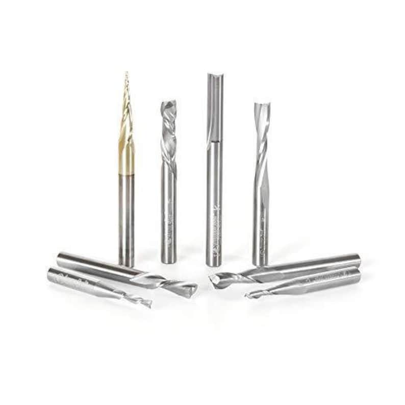 Amana Tool AMS-137 8-Pc Spiral Compression 14-Inch SHK Tapered /& Straight CNC Router Bit Collection