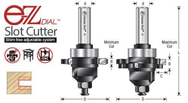 Amana Tool 55500 Adjustable E-Z Dial Slot Cutter Carbide Tipped Router Bit 12-Inch Shank