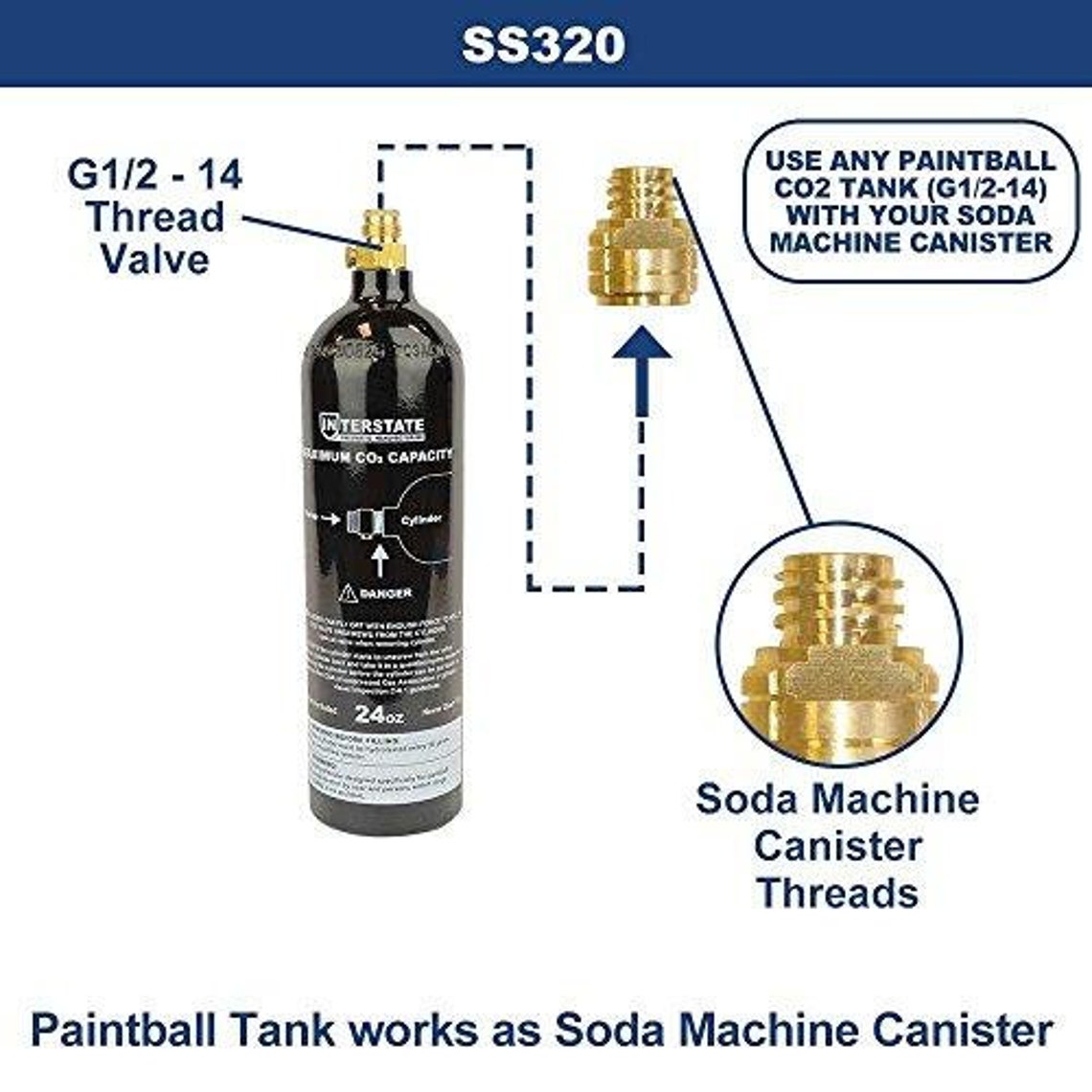 Interstate Pneumatics Ss320 Adapter Converts Co2 Paintball Tank to Soda