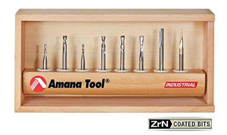 Amana Tool AMS-137 8-Pc Spiral Compression 14-Inch SHK Tapered /& Straight CNC Router Bit Collection