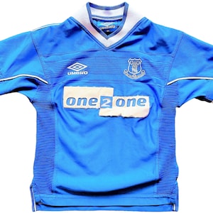 Everton Home Shirt 1999 (Durchschnitt) Kinder 9 bis 10 Jahre, Größe auf Etikett 134.