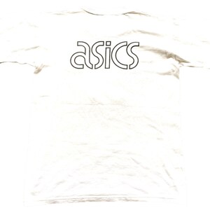 May include: White t-shirt with a black "ASICS" logo printed on the front.