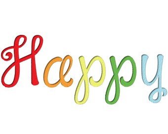 Happy Machine Embroidery Font Monogram Alphabet, Letter Embroidery Designs, Multiple Formats, Bx Embroidery, Instant Download Font