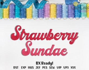 Cursive Embroidery Machine Font Alphabet - Strawberry Sundae Curl Script Machine Embroidery, 3 Sizes Included 1 inch, 2 inch and 3 inch