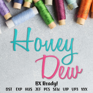 Honey Dew Machine Embroidery Font Alphabet, Script Machine Embroidery Font, Fancy Cursive Embroidery Font, BX Embroidery Font