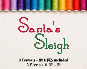 Stickschrift für Weihnachtsmannschlitten, Weihnachtsalphabet, BX-Schriftart, 8 Größen, Sofort-Download
