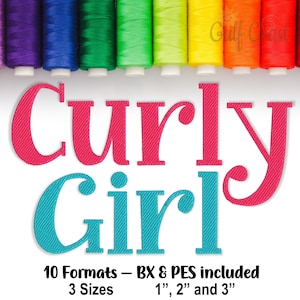 Curly Girl Machine Embroidery Font Monogram Alphabet, Multiple Formats, BX Ready Font, Exp, HUS, JEF, Pes, Vip, and more - 3 Sizes