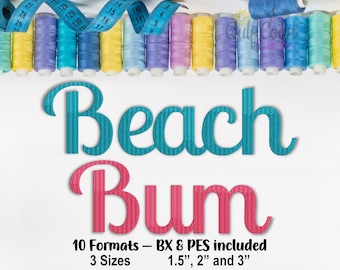 Alphabet monogramme polices Beach Bum pour broderie Machine, polices de broderie manuscrite cursive, polices de broderie Pes, Format BX inclus ! - 3 tailles