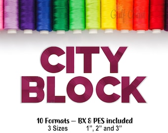 City Block Machine Embroidery Font Monogram Alphabet, Old School Embroidery Font, Retro Block Embroidery Font - 3 Sizes BX, Pes, Hus, Jef...