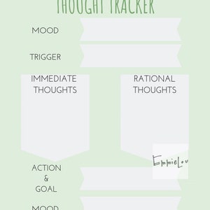 Thought Tracker - Printable Worksheet - Color/BNW - Mindfulness