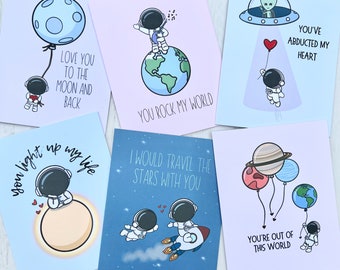 Space Pun Astronaut Card Set (of 6) - Love, Anniversary, & Valentine's Day Couples Card