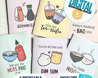 Asian Food Pun Cards – Love, Anniversary, Valentine (Digital Download)