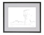 Original pencil drawing of the historic water tower in Leiden - Netherlands