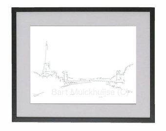 Originele tekening van Parijs - Eiffeltoren - Alexandre III brug