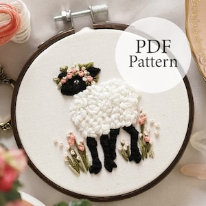 PDF Pattern - 4" Spring Lamb - Step By Step Beginner Embroidery Pattern With YouTube Tutorials