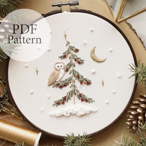 PDF Pattern - 6" Winter Owl - Step By Step Beginner Embroidery Pattern With YouTube Tutorials