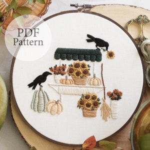 PDF Pattern - 8" Autumn Pumpkin Cart- Step By Step Beginner Embroidery Pattern With YouTube Tutorials