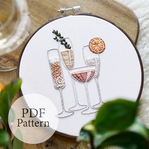 PDF Pattern - 7" Rose Champagne - New Years Eve Pattern - Step By Step Beginner Embroidery Pattern With YouTube Tutorials