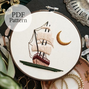 PDF Pattern - 7" The Pink Pearl Pirate Ship - Step By Step Beginner Embroidery Pattern With YouTube Tutorials - The Black Pearl