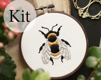 4" EMBROIDERY KIT - White Tailed Bee Embroidery KIT - Includes All Materials Needed To Complete The Design