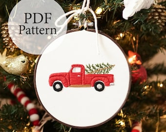 PDF Pattern - 6" Christmas Truck - Step By Step Beginner Embroidery Pattern With YouTube Tutorials