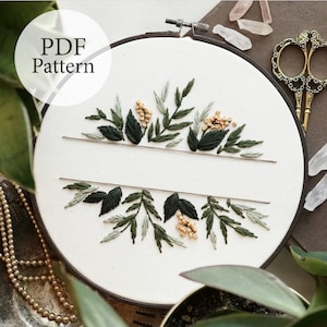 PDF Pattern - 8" Florals With Text Option - New Years Eve Pattern - Step By Step Beginner Embroidery Pattern With YouTube Tutorials