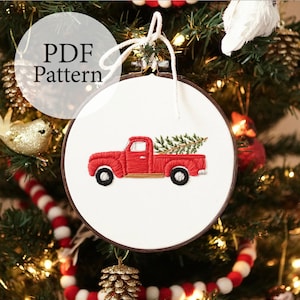 PDF Pattern - 6" Christmas Truck - Step By Step Beginner Embroidery Pattern With YouTube Tutorials