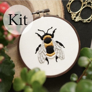 4" EMBROIDERY KIT - White Tailed Bee Embroidery KIT - Includes All Materials Needed To Complete The Design