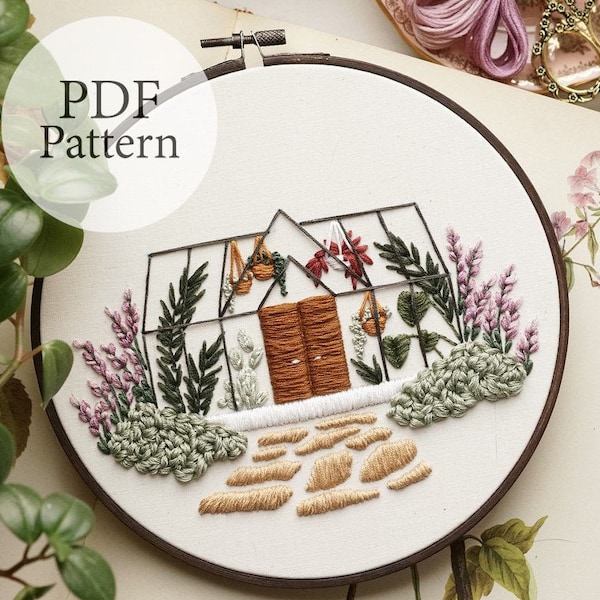 PDF Pattern - 8" Botanical Greenhouse - Step By Step Beginner Embroidery Pattern With YouTube Tutorials