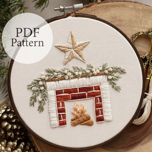 PDF Pattern - 6" Festive Fireplace - Step By Step Beginner Embroidery Pattern With YouTube Tutorials