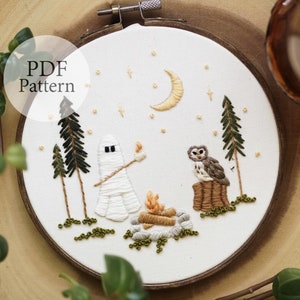 PDF Pattern - 6" Campfire Ghost - Step By Step Beginner Embroidery Pattern With YouTube Tutorials