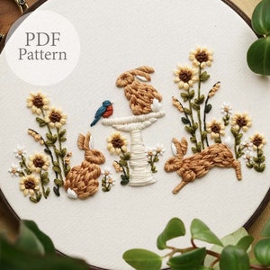 PDF Pattern - 6" Garden Bird Bath - Step By Step Beginner Embroidery Pattern With YouTube Tutorials