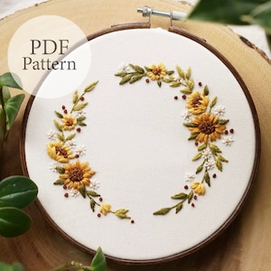 PDF Pattern - 6" Sunshine Wreath - With Text Option - Step By Step Beginner Embroidery Pattern With YouTube Tutorial