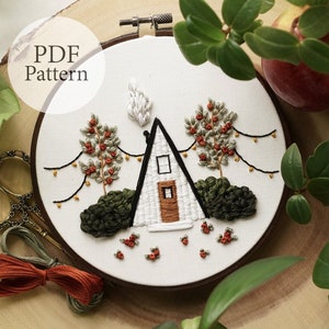 PDF Pattern - 6" September Cabin - Step By Step Beginner Embroidery Pattern With YouTube Tutorials - Crab Apple Cottage