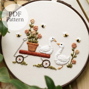 PDF Pattern - 6" Garden Geese - Step By Step Beginner Embroidery Pattern With YouTube Tutorials