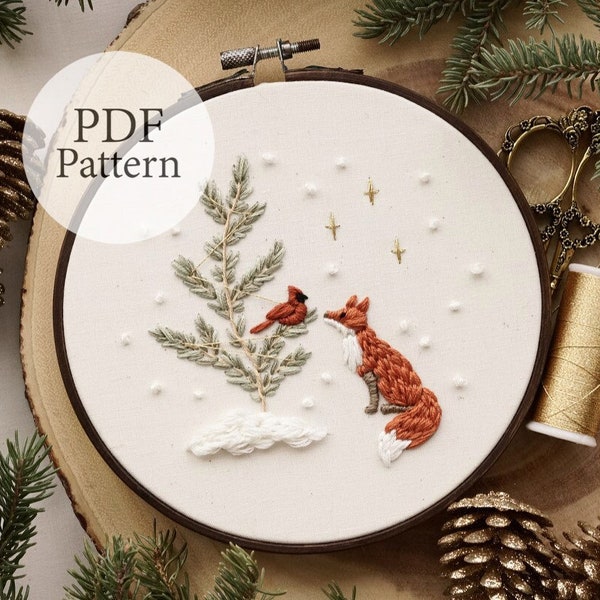 PDF Pattern - 6" Fox & Cardinal - Step By Step Beginner Embroidery Pattern With YouTube Tutorials