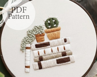 PDF Pattern - 6" Cozy Cactus Reads - Step By Step Beginner Embroidery Pattern With YouTube Tutorials