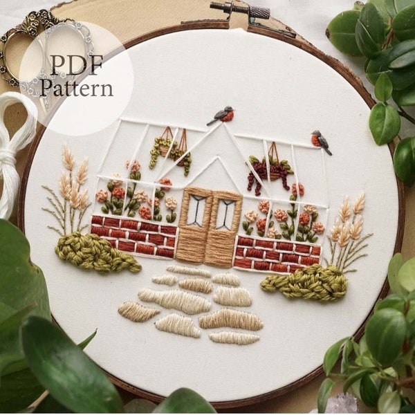 Patron PDF - Serre botanique printanière de 20 cm (20 cm) - Modèle de broderie pour débutant étape par étape avec tutoriels YouTube