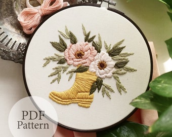 PDF Pattern - Rubber Boot Florals - Schritt für Schritt Anfänger Stickmuster mit YouTube Tutorials