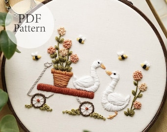 PDF Pattern - 6" Garden Geese - Step By Step Beginner Embroidery Pattern With YouTube Tutorials