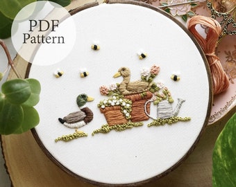 PDF Pattern - 6" Garden Mallards- Step By Step Beginner Embroidery Pattern With YouTube Tutorials