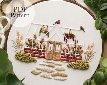 PDF Pattern - 6" Spring Botanical Greenhouse - Step By Step Beginner Embroidery Pattern With YouTube Tutorials