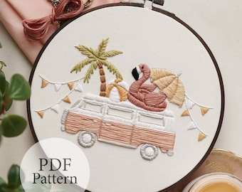 PDF Pattern - 8" Beach Bound Caravan - Step By Step Beginner Embroidery Pattern With YouTube Tutorials