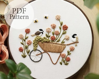 PDF Pattern - 6" Chickadee Gardeners - Step By Step Beginner Embroidery Pattern With YouTube Tutorials