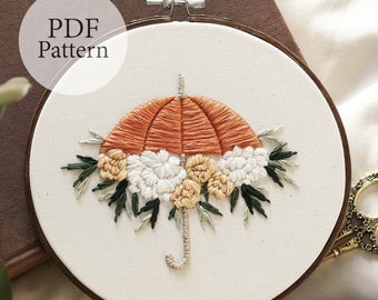 PDF-Muster - 18 cm Blumenregen - Schritt für Schritt Anfänger-Stickmuster mit YouTube-Tutorials